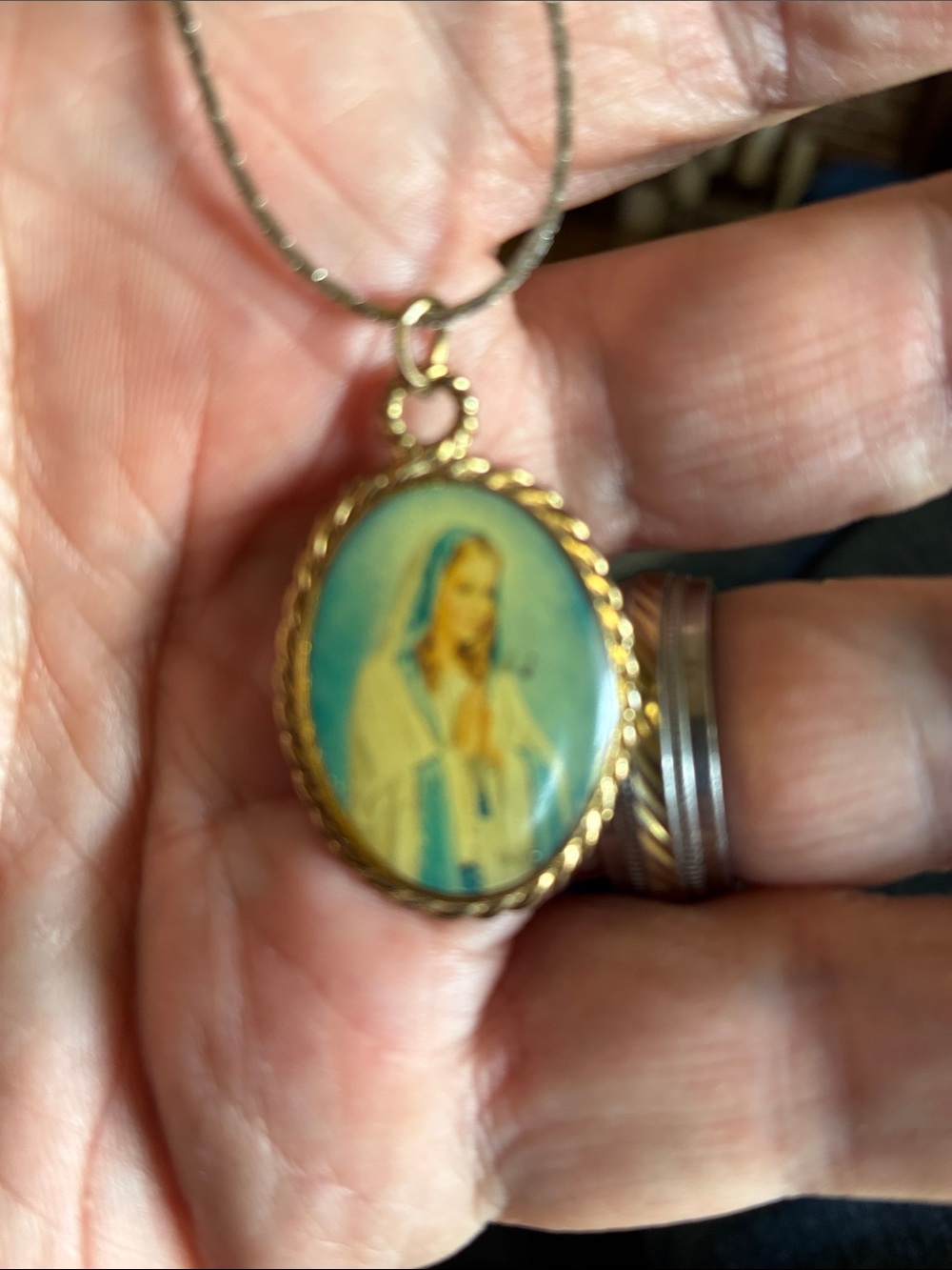 Gold-Tone Virgin Mary Pendant Necklace - Blue and Gold - Picture 2 of 4
